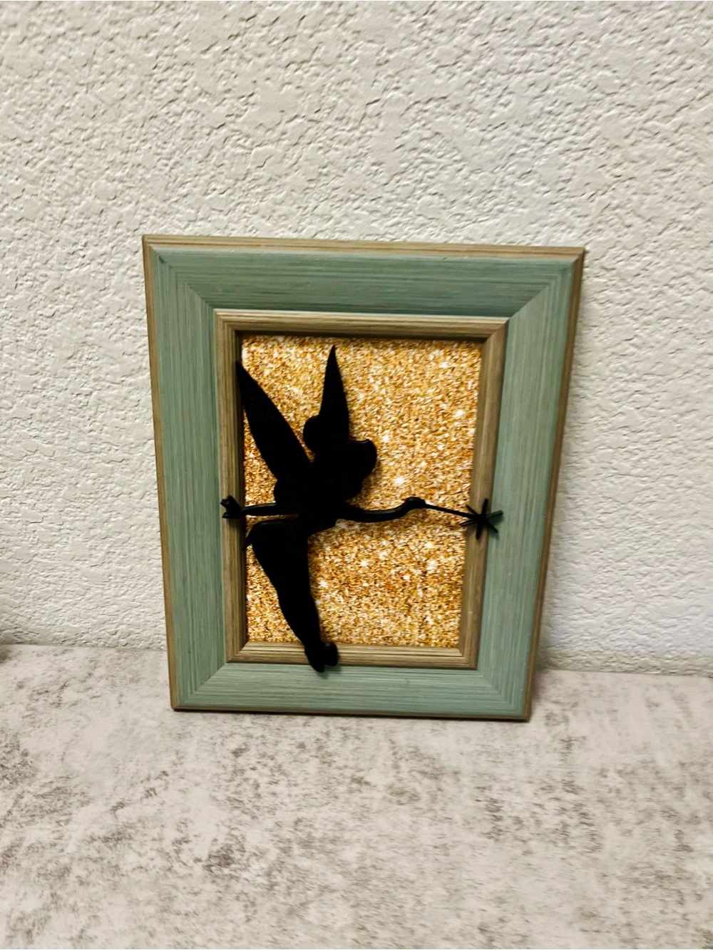Framed Fairy Silhouette Wall Accent in Sage Green and Gold